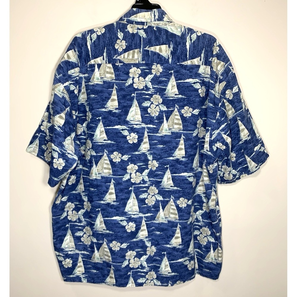 Pierre Cardin Hawaiian Shirt Mens 2XL Blue Sailboat 100% Cotton Vintage Korea - Picture 6 of 8